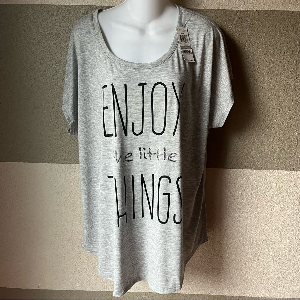 Nwt Style & Co Women’s Plus 1x Enjoy The Little Things Graphic Text Shirt Tee